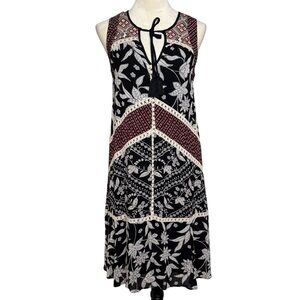 Anthropologie Floreat Grasslands Midi Dress Black Maroon Floral Crochet Size 4